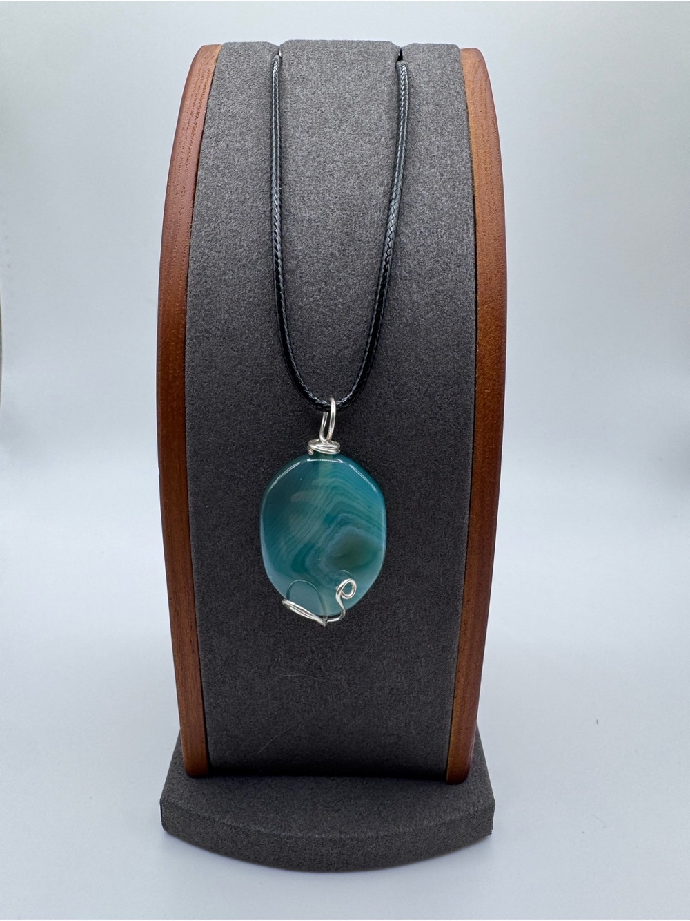 Handcrafted Green Quartz Wire Wrapped Pendant Necklace with 18" Black Cord